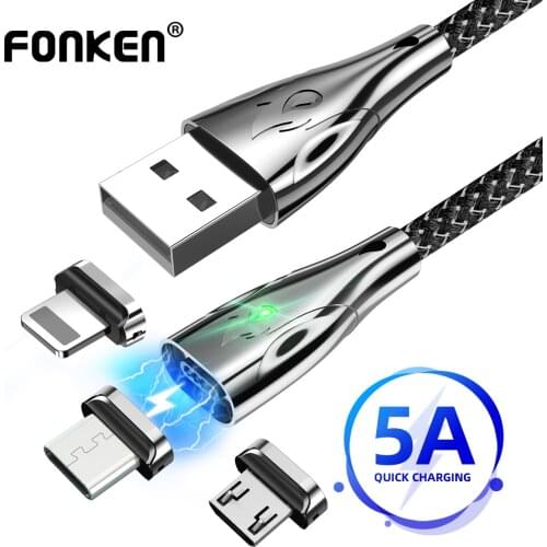 FONKEN Magnetic Cable USB C Type-c Cable 5A Super Fast Charging Cable Micro usb 2m Quick Charger Magnet Cable For Iphone Cable
