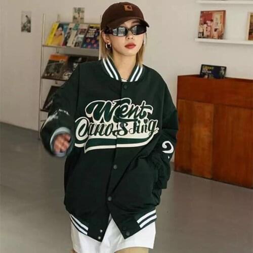Fashion Varsity Baseball Bomber Coats Letter Print Oversize Hip Hop Jackets Streetwear Uniform Windbreaker Button Outerwear