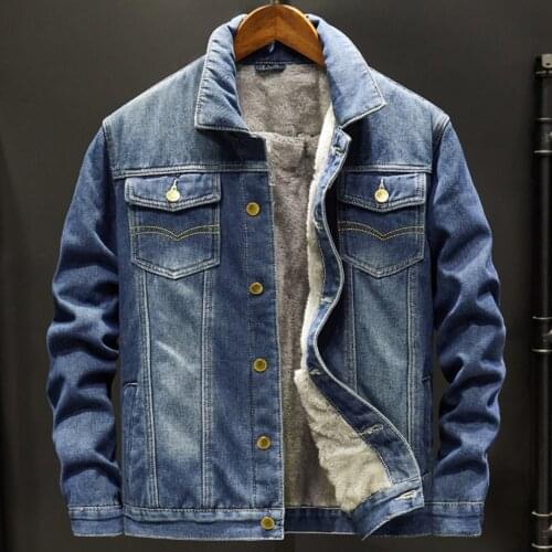 Winter High Street Mens Denim Jacket Casual Male Fleece Thick Warm Cotton Padded Jean Coats Black Blue Cowboy Plus Size M-8XL