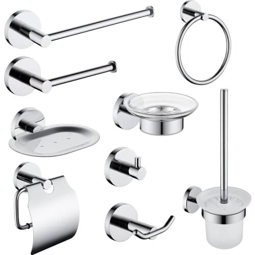 Bathroom Hardware Set Chrome Robe Hook Towel Bar Ring Tissue Paper Holder Soap Dish Toilet Brush Holder Bathroom Accessories