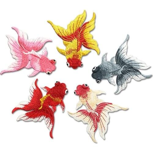 Goldfish Animal Fish Embroidered Patches Chinese Ethnic Style DIY Sewing Patch Embroidery Applique Decorations for Clothes Shoes