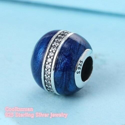 Winter Original 925 Sterling Silver Orbit Charm, Midnight Blue Enamel & Clear CZ Beads Fit Pandora Charms Bracelet Diy