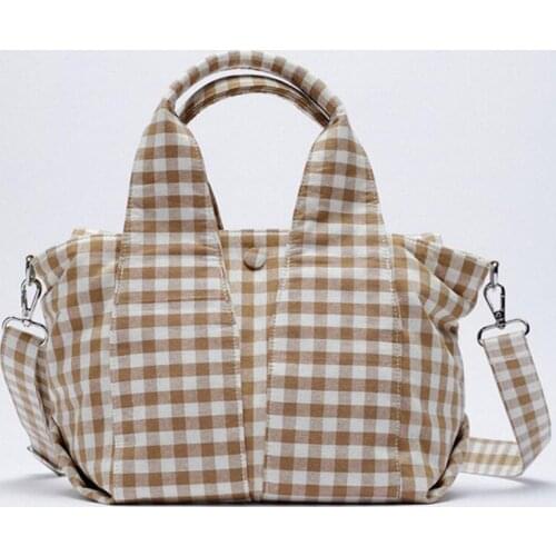 Casual Plaid Canvas Women Handbags Designer Brands Shoulder Crossbody Bags Lady Large Capacity Tote Big Shopper Bag Purses 2021