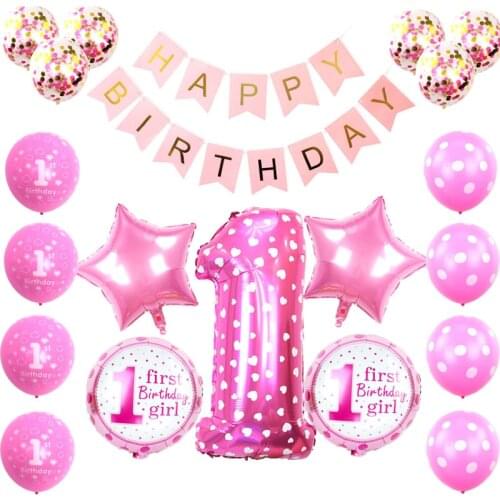 Pink Blue Number Foil Balloons Baby Boy Girl 1st Birthday Party Balloon Set Kids First Birthday Baby Shower Decoration Supplies