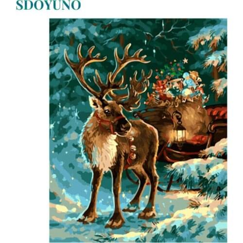 SDOYUNO 60X75cm Painting By Number reindeer Paint By Number On Canvas Frameless DIY Christmas Gift