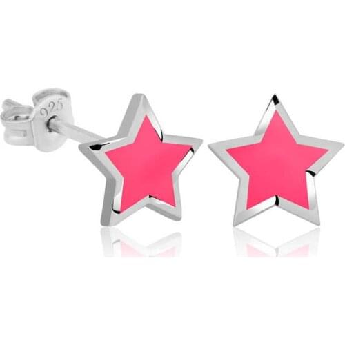 Silver Phosphorescent Pink Star Earrings