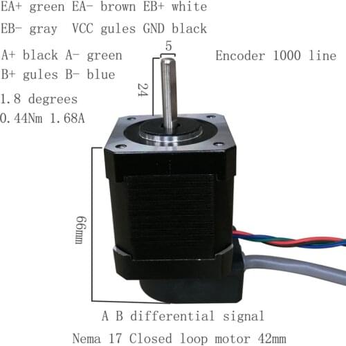 Nema17 42mm*48mm 1.8° 0.44N.M 1.68A Encoder Stepper Motor AB differential signal 1000 wire Encoder Closed Loop Stepping Motor