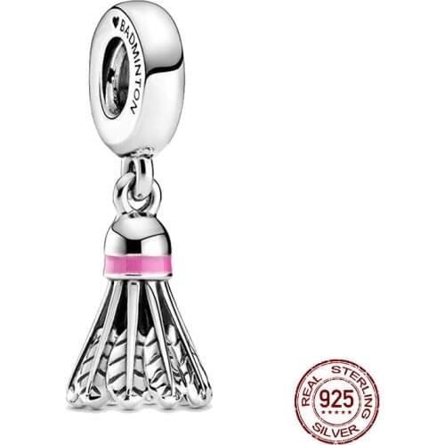 925 Sterling Silver Badminton Birdie Dangle Charm Sport Love Badminton Beads fit Original Pandora Bracelet Jewellery