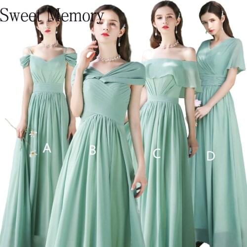 2021 Custom Made Chiffon Long Green Bridesmaid Dress Bride Wedding Party Robe Femme Floor-Length Cocktail Dresses Sweet Memory