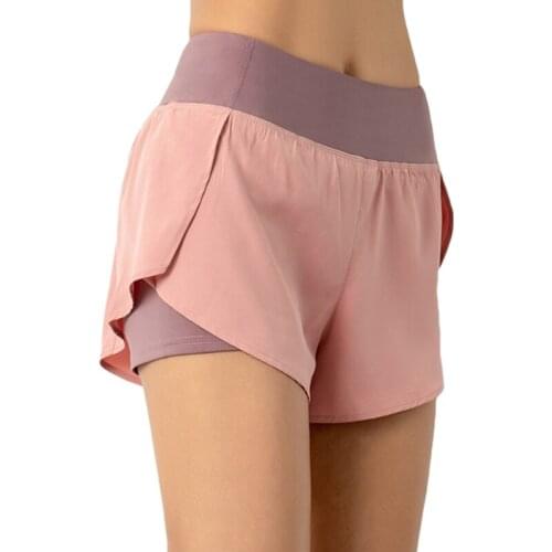 2021 Women Gym Double Shorts Side Pocket Running Shorts Breathable Quick Dry Yoga Women Shorts Workout Fitness Sportwear