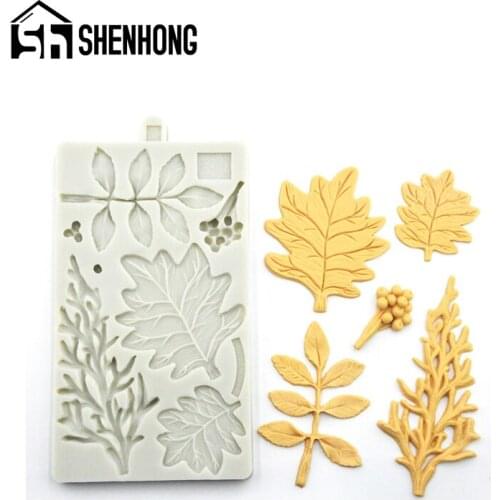 SHENHONG Branches Berries Pumpkin Fondant Cake Mold Halloween defoliation Leaves Pattern Sugar Craft Silicone Decorating Mould