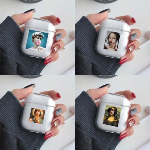 Cute Cover For Apple airpods Cartoon Funny Statue Art Wireless Bluetooth Earphone Case For Airpods 1/ 2 Soft Protective Cases