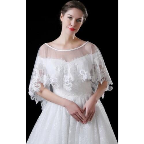 Wedding Jackets Flower Applique Edge Wrap Shawl Sheer Tulle High Low Wedding Short Cape Bolero Sleeveless Stole Bridal