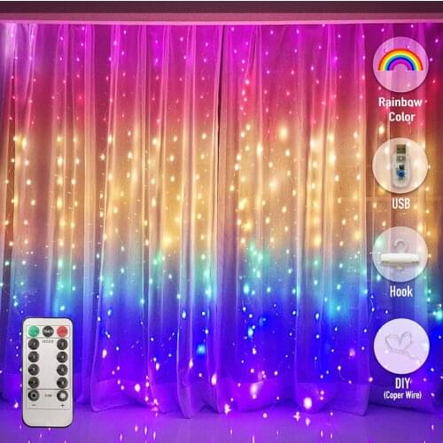 3M LED Curtain Fairy Lights Remote Control USB String Lights Christmas Decoration For Home Bedroom Wedding Party Holiday Lights