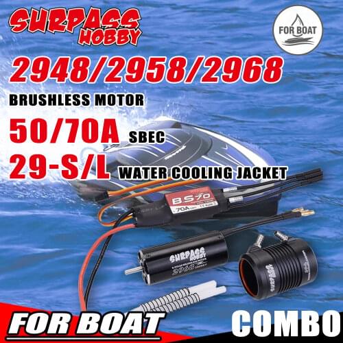 SURPASS HOBBY 2948 2958 2968 Waterproof Brushless Motor with 50A 70A SBEC ESC Water Cooling Jacket FOR RC Boat 600-800mm Trx4