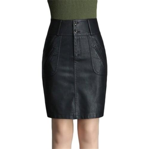 High Waist PU Leather Skirt Women Spring Summer Bag Hip Skirt Sexy Ladies Fashion Pocket Mini Skirt Female Black Plus Size 5XL