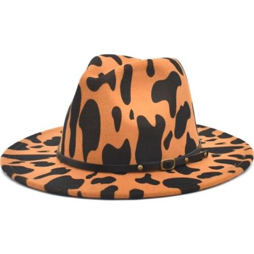 Winter Hats Women Men Cows Pattern Print Spotted Women Fedora Hat Autumn Winter Wide Brim New Street Felted Winter Women Hats