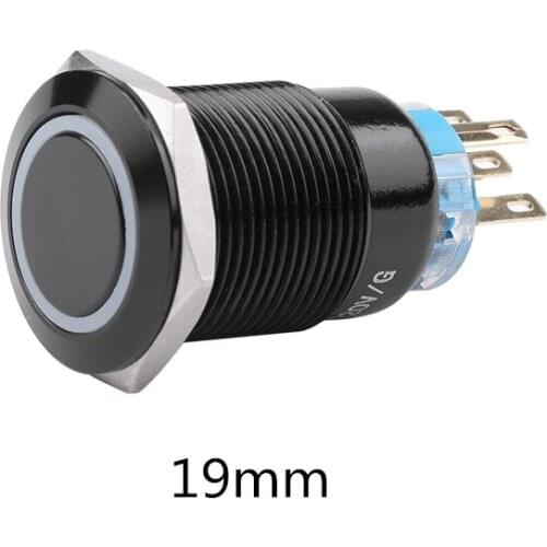 10pcs 19mm LED Alumina black ring light push button without fixation waterproof momentary button switch Latching