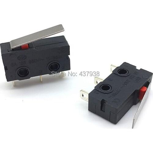 10pcs Limited Switch 3 Pin NO NC 5A 250VAC Micro Switch KW12 KW11-Z-2 Straight Lever Handle Length 16mm