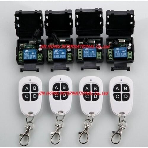 12V 1ch wireless remote control switch system 4 transmitter and 4 receiver 8pcs relay Simple and practical smart house