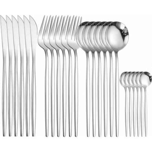 24Pcs/set Black Gold Dinnerware Set 18/10 Stainless Steel Knife Fork Spoon Cutlery Set Tableware Silverware Set Dropshipping