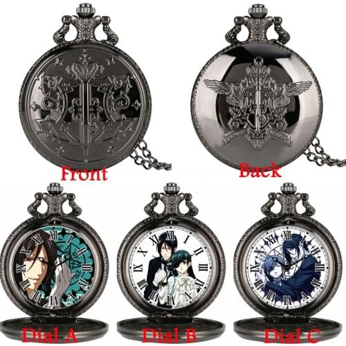 3 Types Cartoon Cosplay Anime Dial Black Kuroshitsuji Butler Quartz Pocket Watch Sebastian Ciel Pendant Necklace Boy Girl Gifts