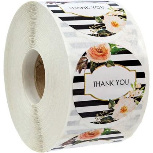 500pcs/roll Round Floral Thank You Stickers Scrapbooking for Package Seal Labels Custom Sticker Decoration Business Sticker