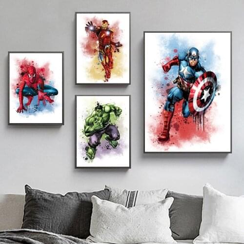 Watercolor Marvel Avengers Canvas Painting Captain America Spiderman Posters and Prints Wall Art Prints for Living Room Decor