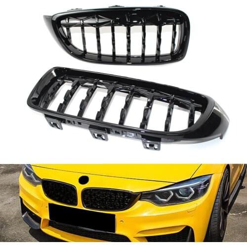 Car Front Grille Black Diamond Metero Style Grill For BMW 4 Series F32 F33 F36 2PCS/SET ABS Plastic Glossy Black