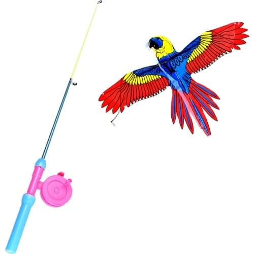 Free shipping dynamic butterfly kites flying movable wings parrot kite activity kite reel 3d kite toys fishing rod kids outdoor