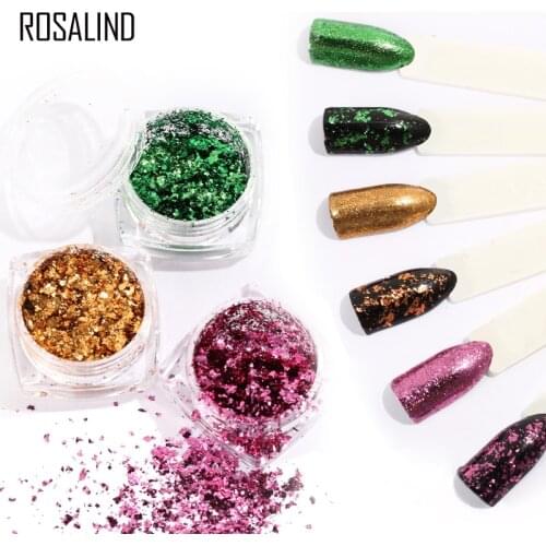 ROSALIND Nails Glitter Pigment Mirror Powder Sparkles For Nails UV Chrome Holographic Nail Design Art Gel Polish Manicure