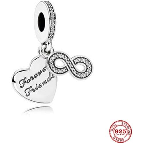 New Original Silver Color Forever Friends Dangle Bead Fit European Pandora Charms Bracelet Bangles Diy Jewelry P145
