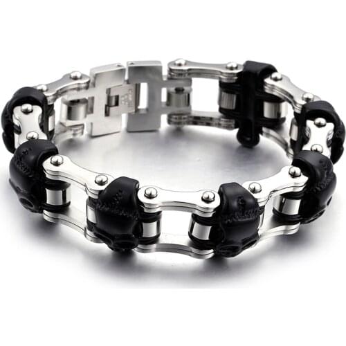 133g Heavy huge 316L Stainless Steel Biker Motorcycle chain Chain black skull skeleton bracelet Mens Jewelry 22mm 9'' Hotsale