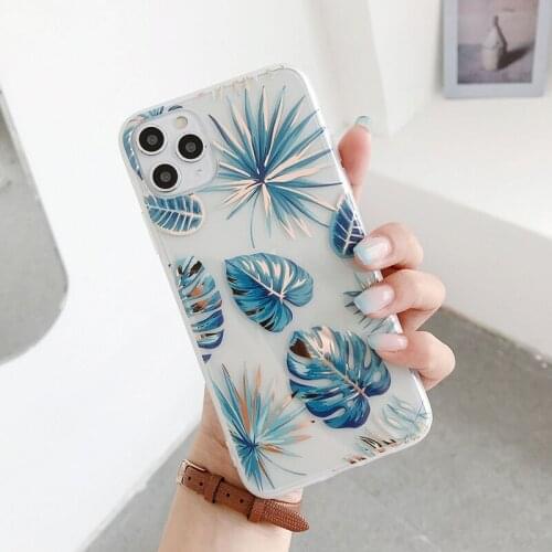 Luxury Transparent Flowers Leaves Phone Case For iphone 12 Mini 11 Pro X XR XS MAX 8 7 plus SE Plating Flaming Soft IMD cover