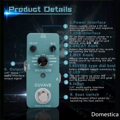 Recording Reverberation Digital Audio Processor Digital Analog Reverb Effect Pedal With Clear Sound 9 Types For Electric Guitars