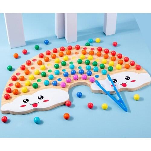 Childrens Wooden Rainbow Beads Toy Color Recognition Eye Hand Coordination Creativity Develop Montessori Education Game
