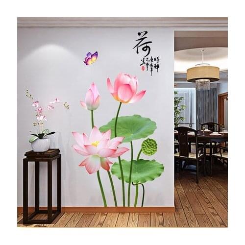 DIY 50*110CM Lotus 3D Wallpaper PVC Wall Sticker Flower Home Decoration Adhesive Poster