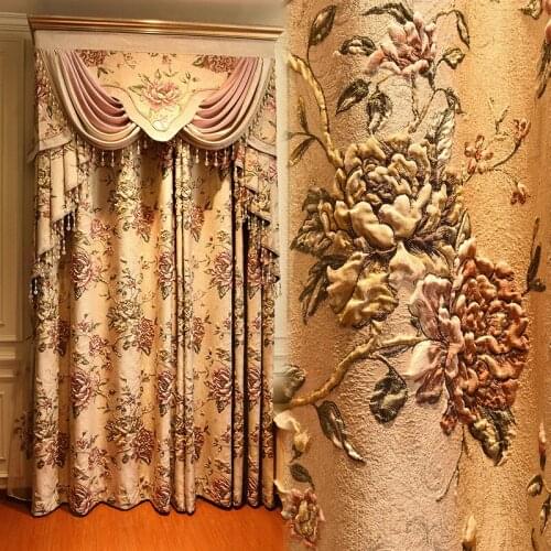 European luxury atmosphere anaglyph embroidered cloth curtain villa sitting room bedroom study is available