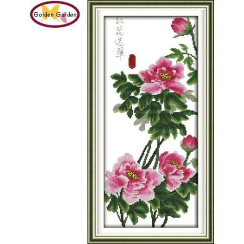 GG Red flowers needlework embroidery kits handcraft counted free modern Joy Sunday cross stitch patterns for home decoration