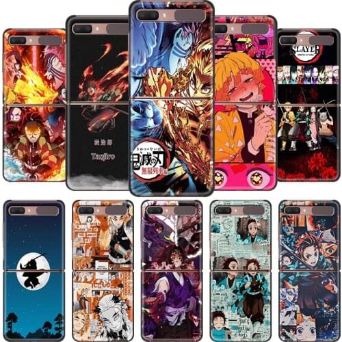 Hot Sale Phone Case For Samsung Galaxy Z Flip Black Hard Shockproof Back Cover ZFlip 5G Luxury Phone Fundas Demon Slayer Anime