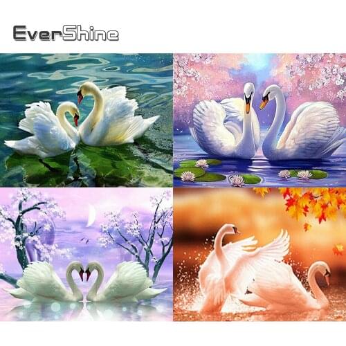 Evershine 5d Diy Diamond Painting Cartoon Swan Diamond Mosaic Cross Stitch Scenery Diamond Embroidery Sewing Rhinestones Decor
