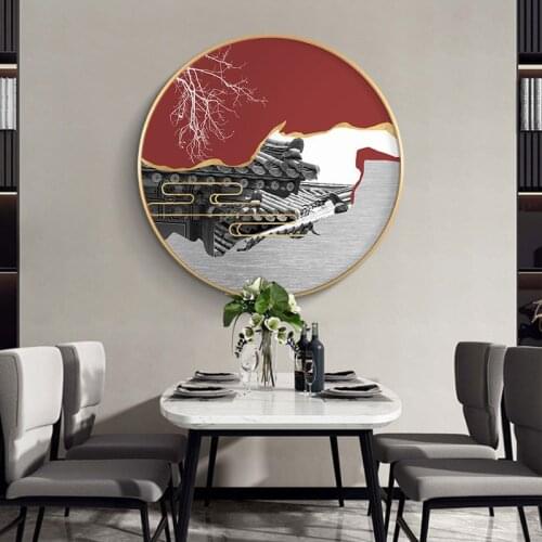 Traditional Chinese Style Crane Building Palais Canvas Painting Wall Art Poster Picture Print for Living Room Bedroom Home Decor