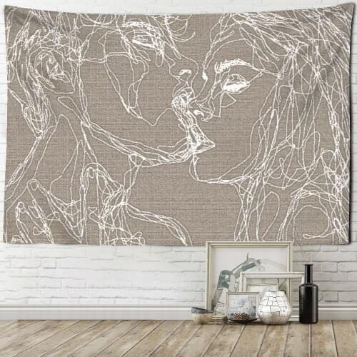 Creative Line Painting Tapestry Wall Hanging Bohemian Hippie Men And Women Kiss Psychedelic Abstract Carpet Retro Decor