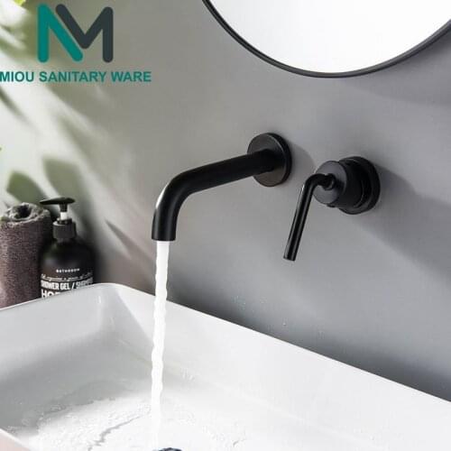 Brass Matte Black Bathroom Sink Faucet Tap Hot Cold Wash Basin Water Swivel Spout Wall Mounted Bath Mixer