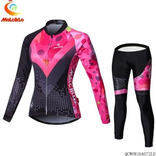 Malciklo Summer Autumn Long Sleeve Womens Cycling Jersey Breathable 3D Padded Bicycle Sportswear Cycling Clothing Ropa Ciclismo