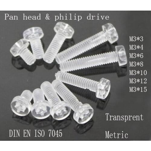 M3*8 transparent plastic screw Cross recessed slotted round head screws Transparent screw Philips Head Screw DIN EN ISO 7045