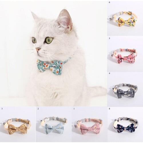 Fashion cat Collar Floral Print Bowknot Puppy Collars with Bell Adjustable Safety Buckle Cats Bow Tie Collars Pets Accessories