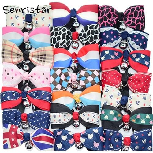 Cute Bow Cat Collar With Bell Bowknot Lovely Necklace for Pet Adjustable Soft Pattern Tie Cat Collar Kitten Pets Accessories