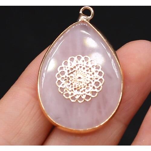 Natural Semi-precious Stone Pendant Water Droplets Shape Silver Plated Edge Emperor Stone for Jewelry Making Necklaces Gift