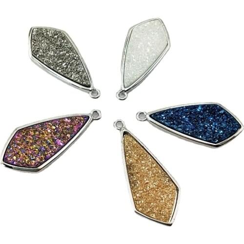 Drop silvers bezel Natural Druzy stone Charm Pendant geometric Drusy Gems Crystal Making Jewelry pendant